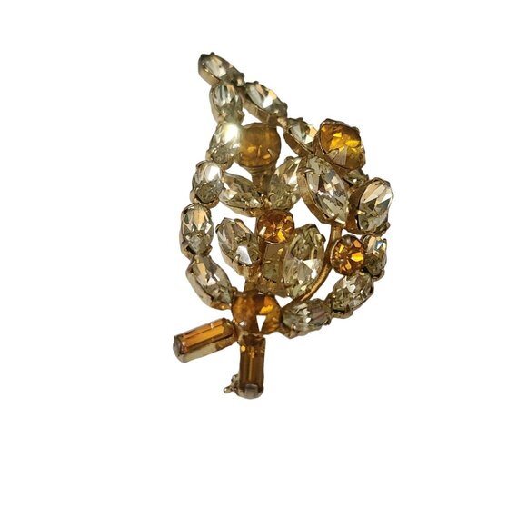 Vintage Signed Weissco Dimensional Rhinestone Leaf Brooch (A4780) - Picture 1 of 4